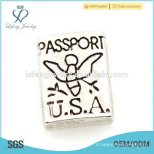 2015 New Fashion Letter EUA PASSPORT encantos de pulseira flutuante para Living Glass Floating Lockets